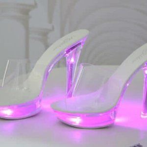 Womens LED Light Up Slipper Crystal Super High Heel Party Shoes Platform SIZE 7